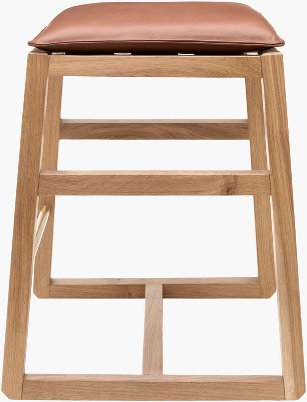 Becki Owens x SURYA Ritchie Leather, Brass and Wood Counter Stool