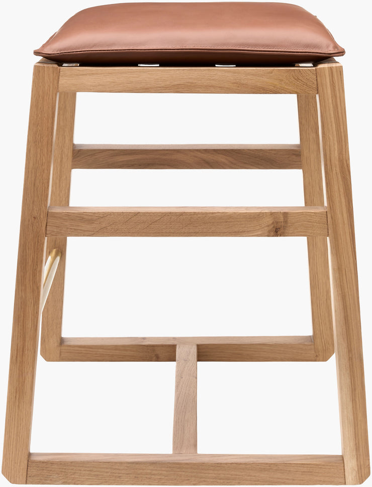 Becki Owens x SURYA Ritchie Leather, Brass and Wood Counter Stool