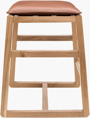 Becki Owens x SURYA Ritchie Leather, Brass and Wood Counter Stool