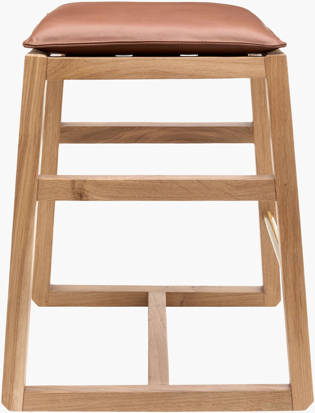 Becki Owens x SURYA Ritchie Leather, Brass and Wood Counter Stool