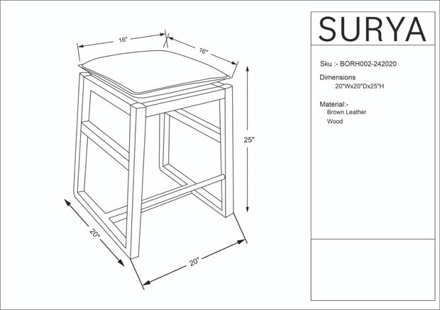 Becki Owens x SURYA Ritchie Leather, Brass and Wood Counter Stool