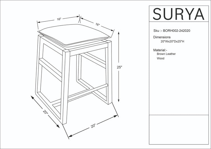 Becki Owens x SURYA Ritchie Leather, Brass and Wood Counter Stool