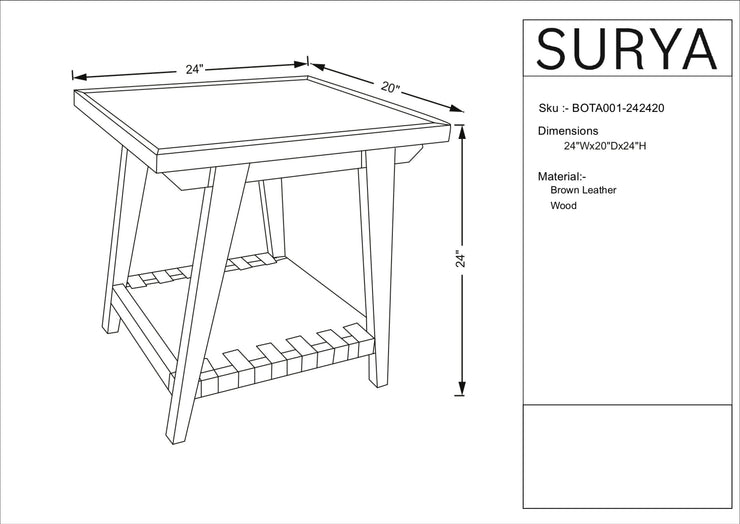 Becki Owens x SURYA Taft Hemlock Wood and Leather End Table