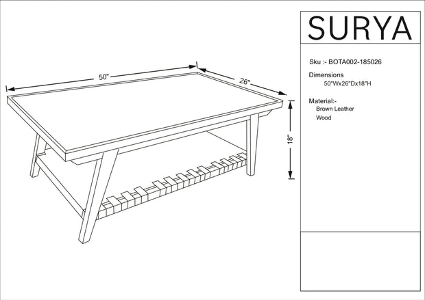 Becki Owens x SURYA Taft Hemlock Wood and Leather Coffee Table