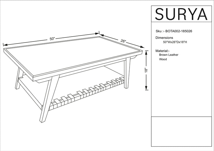 Becki Owens x SURYA Taft Hemlock Wood and Leather Coffee Table