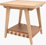 Becki Owens x SURYA Taft Hemlock Wood and Leather End Table