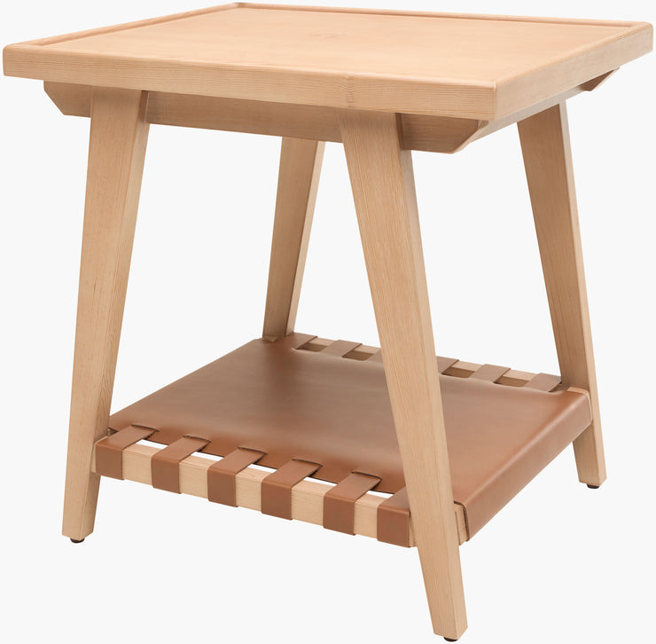 Becki Owens x SURYA Taft Hemlock Wood and Leather End Table