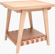 Becki Owens x SURYA Taft Hemlock Wood and Leather End Table