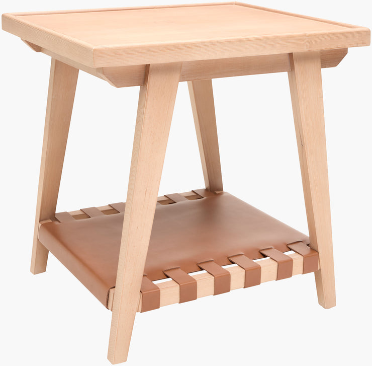 Becki Owens x SURYA Taft Hemlock Wood and Leather End Table