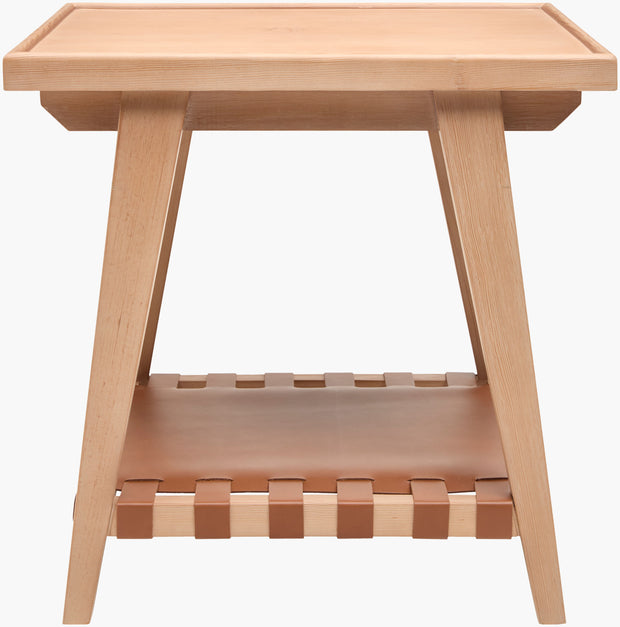 Becki Owens x SURYA Taft Hemlock Wood and Leather End Table