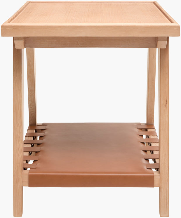 Becki Owens x SURYA Taft Hemlock Wood and Leather End Table