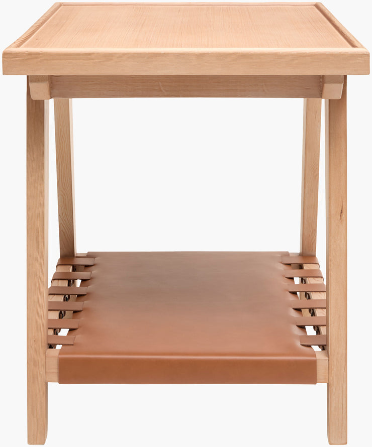 Becki Owens x SURYA Taft Hemlock Wood and Leather End Table