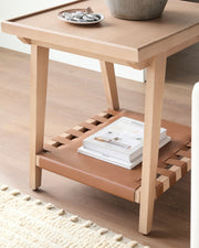 Becki Owens x SURYA Taft Hemlock Wood and Leather End Table