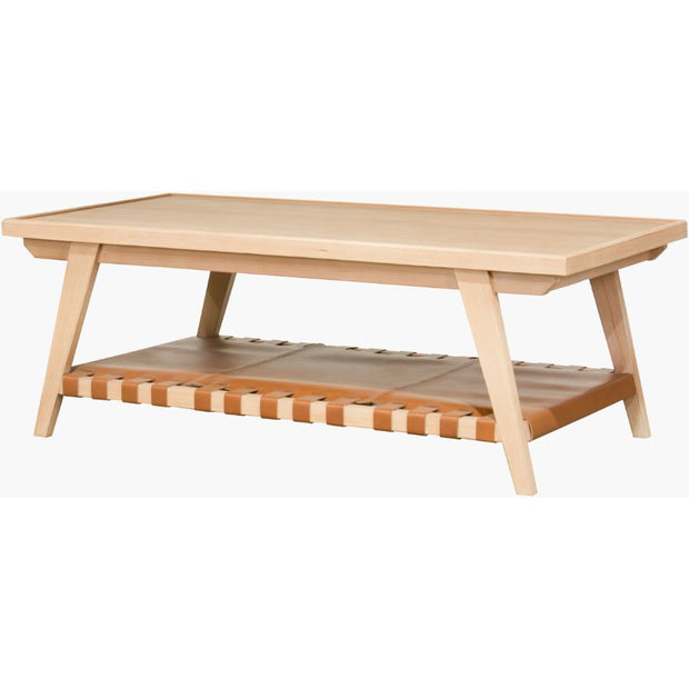 Becki Owens x SURYA Taft Hemlock Wood and Leather Coffee Table