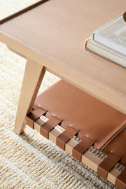 Becki Owens x SURYA Taft Hemlock Wood and Leather Coffee Table
