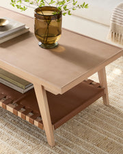 Becki Owens x SURYA Taft Hemlock Wood and Leather Coffee Table