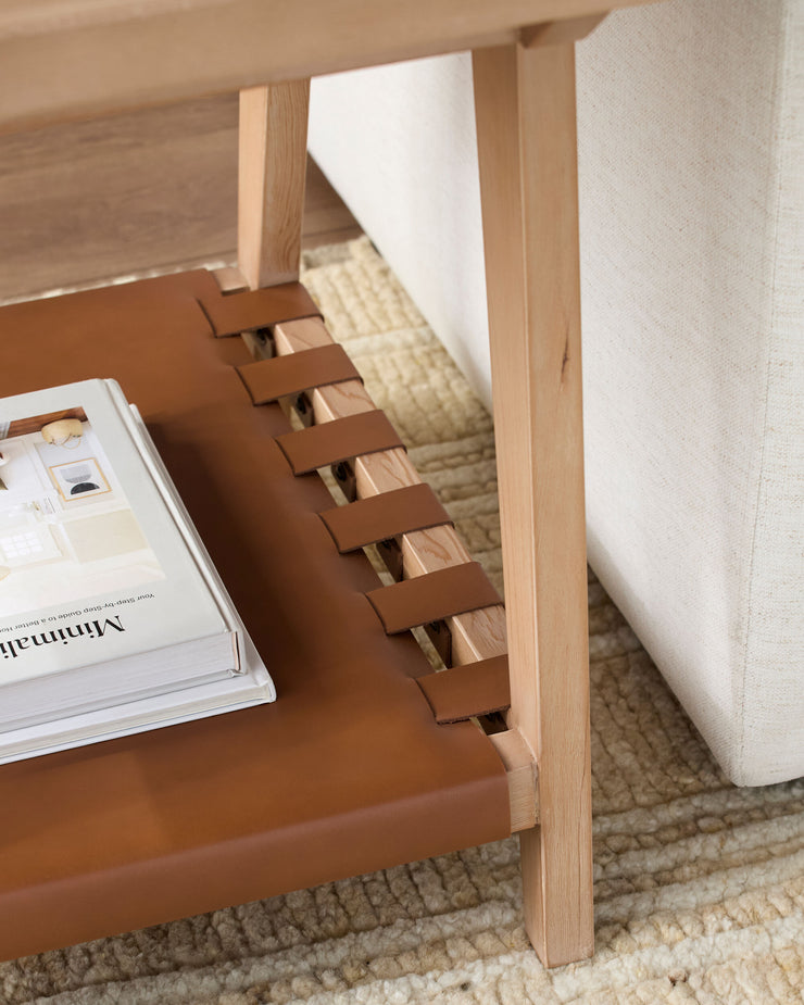 Becki Owens x SURYA Taft Hemlock Wood and Leather Coffee Table