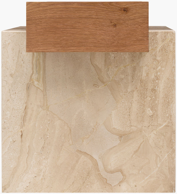 Becki Owens x SURYA Tulare Marble and Wood End Table