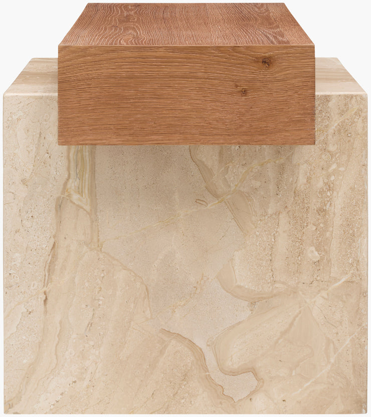Becki Owens x SURYA Tulare Marble and Wood End Table