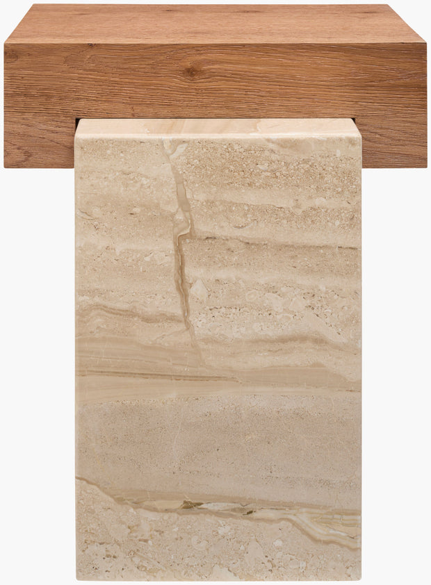 Becki Owens x SURYA Tulare Marble and Wood End Table