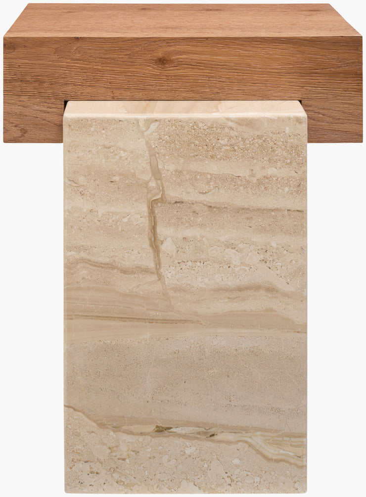 Becki Owens x SURYA Tulare Marble and Wood End Table