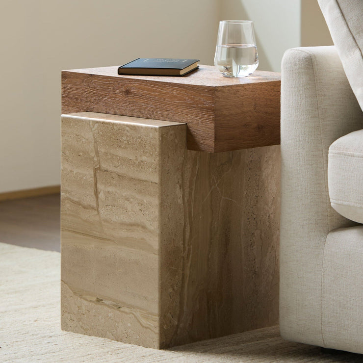 Becki Owens x SURYA Tulare Marble and Wood End Table