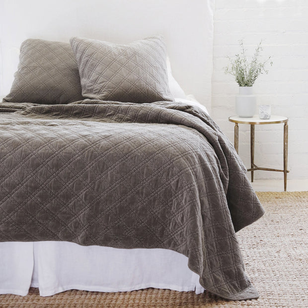 Pom Pom at Home Brussels Pewter Cotton Velvet Diamond Quilted Coverlet & Euro Shams ~ Available in Queen and King Sizes