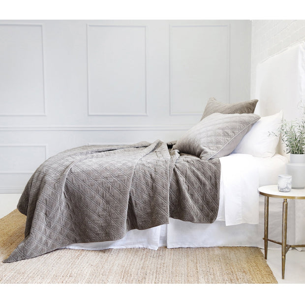 Pom Pom at Home Brussels Pewter Cotton Velvet Diamond Quilted Coverlet & Euro Shams ~ Available in Queen and King Sizes