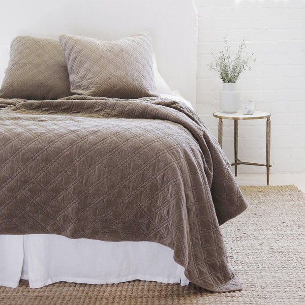 Pom Pom at Home Brussels Walnut Cotton Velvet Diamond Quilted Coverlet & Euro Shams ~ Available in Queen and King Sizes