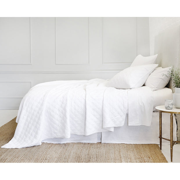 Pom Pom at Home Brussels White Cotton Velvet Diamond Quilted Coverlet & Euro Shams ~ Available in Queen and King Sizes