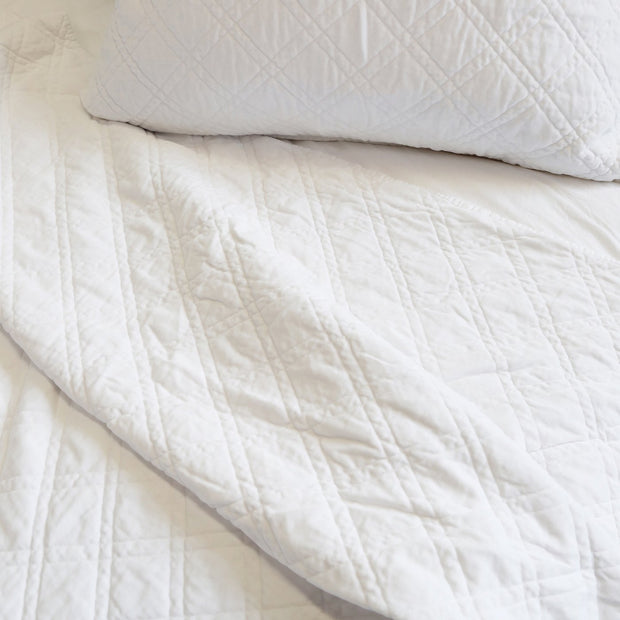 Pom Pom at Home Brussels White Cotton Velvet Diamond Quilted Coverlet & Euro Shams ~ Available in Queen and King Sizes