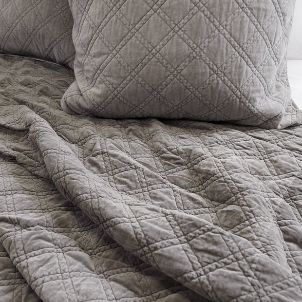 Pom Pom at Home Brussels Pewter Cotton Velvet Diamond Quilted Coverlet & Euro Shams ~ Available in Queen and King Sizes