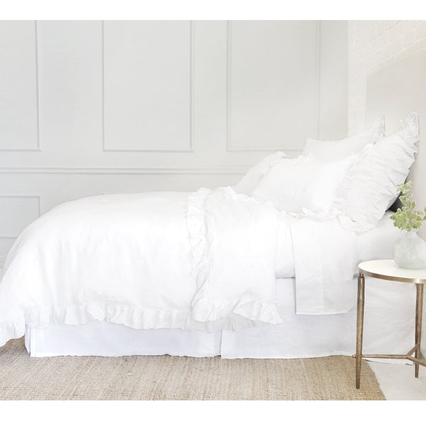 Pom Pom at Home Charlie White Linen Ruffled Duvet Cover and Pillow Shams ~ Available in Twin, Queen and King Sizes