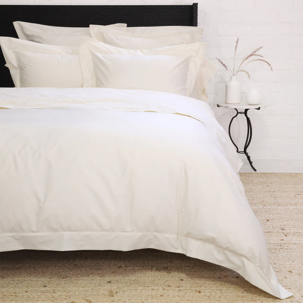 Pom Pom at Home Classico Hemstitch Ivory Cotton Sateen Duvet Cover Set ~ Available in Twin, Queen and King Sizes