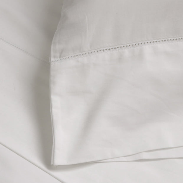 Pom Pom at Home Classico Hemstitch White Cotton Sateen Sheet Set ~ Available in Twin, Queen and King Sizes