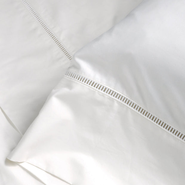 Pom Pom at Home Como White Ladder Stitch Cotton Sateen Sheet Set ~ Available in Twin, Queen and King Sizes
