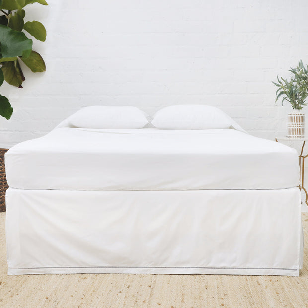 Pom Pom at Home Como White Ladder Stitch Cotton Sateen Bedskirt ~ Available in Twin, Queen and King Sizes