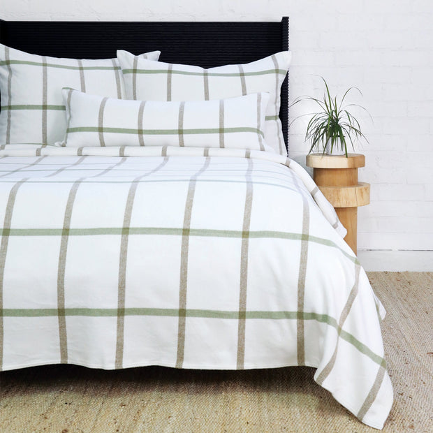 Pom Pom at Home Copenhagen White and Olive Blanket ~ Available in Queen and King Sizes