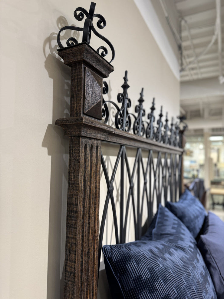 Casa Bonita Peruvian Hand-Painted Carved Wood and Hand Forged Iron Fortaleza King Size Bed