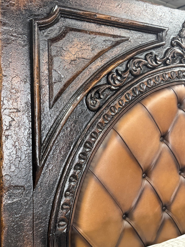 Casa Bonita Peruvian Hand-Painted Carved Wood and Tufted Linen Francesca King Size Bed