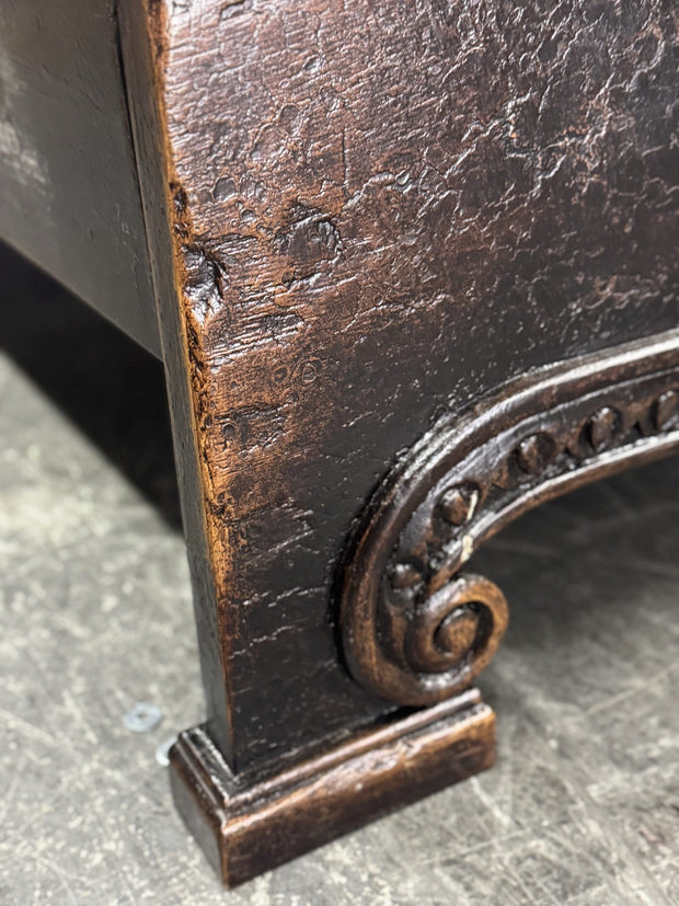 Casa Bonita Peruvian Hand-Painted Carved Wood and Tufted Linen Francesca King Size Bed