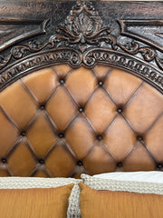 Casa Bonita Peruvian Hand-Painted Carved Wood and Tufted Linen Francesca King Size Bed