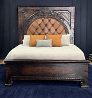 Casa Bonita Peruvian Hand-Painted Carved Wood and Tufted Linen Francesca King Size Bed