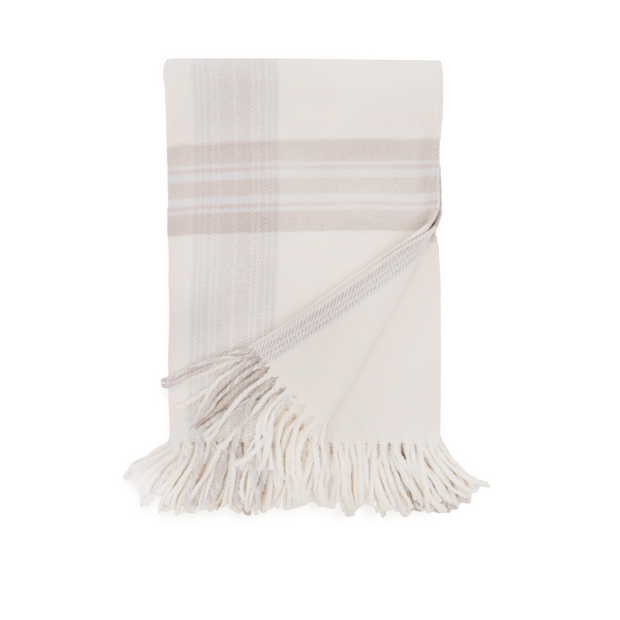 Pom Pom at Home Geneva Ivory and Taupe Plaid Blanket ~ Available in Twin, Queen and King Sizes