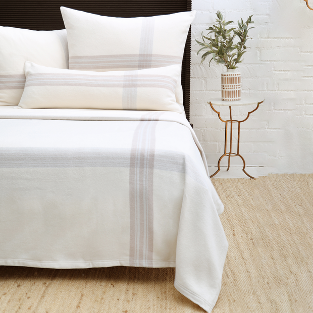 Pom Pom at Home Geneva Ivory and Taupe Plaid Blanket ~ Available in Twin, Queen and King Sizes