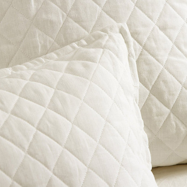Pom Pom at Home Hampton Cream Linen Diamond Quilted Coverlet and Pillow Shams ~ Available in Twin, Queen and King Sizes