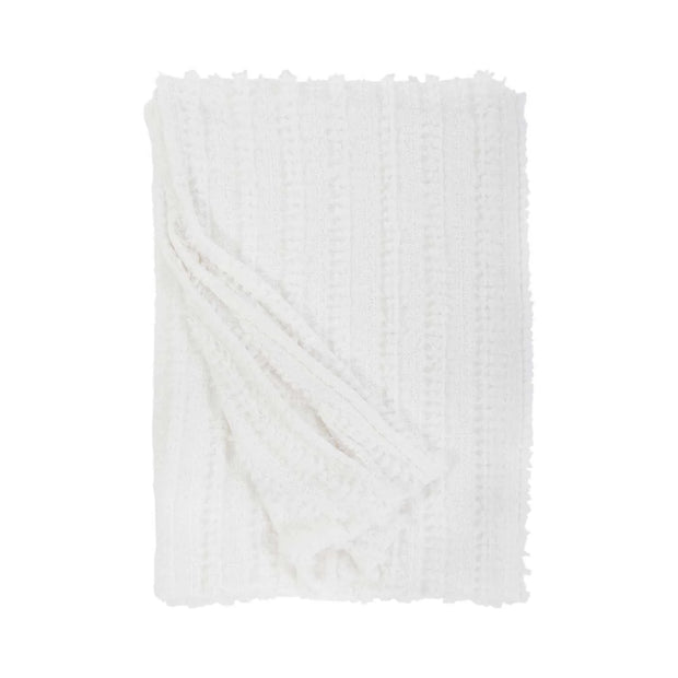 Pom Pom at Home Camille Winter White Chenille Oversized Throw Blanket with Tassels ~ 60” x 90”