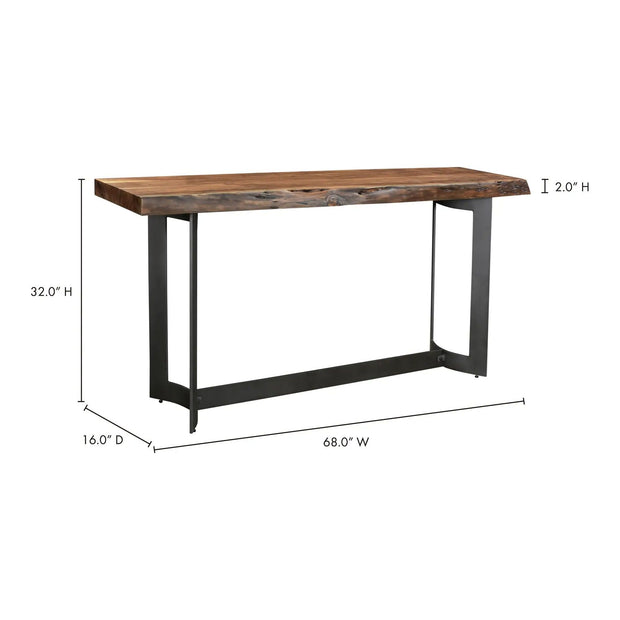 Moe’s Home Collection Bent Acacia Wood Live Edge Console Table With Iron Frame