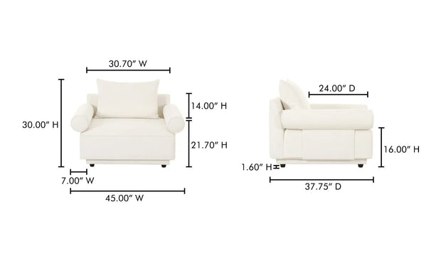 Moe's Home Collection Rosello White Armchair