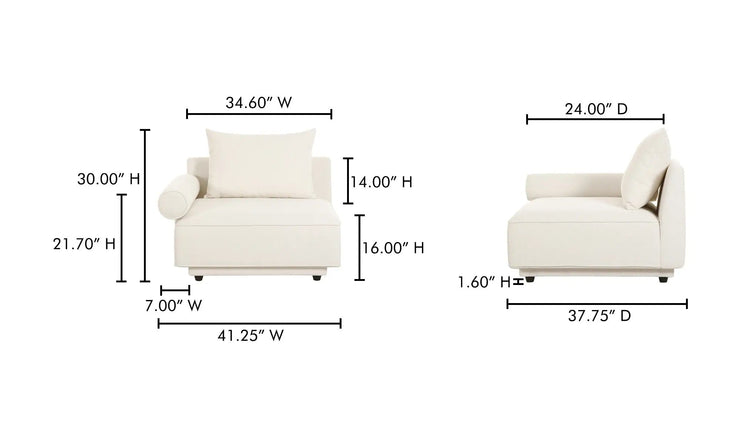 Moe's Home Collection Rosello White Left Arm Facing Chair